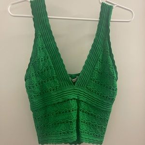 Alice + Olivia Green V-neck Crop Top - Size Small